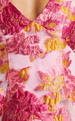 Brailey Jacquard Mini Dress - Puff Sleeve Dress in Pink
