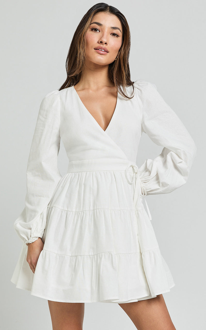 puff-sleeve linen-blend mini dress Farm Rio x Anthropologie Puff-Sleeve Linen Blend Mini Dress