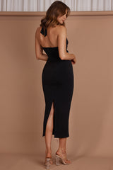 Vanna Diamante Trim Halterneck Dress Black