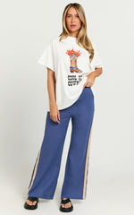 Carla Two Piece Top and Pants Set - Cool it Cowboy Pants Set in White/Blue