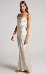 Charlita Maxi Dress - Strapless Cowl Back Satin Dress in Champagne