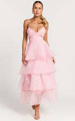 Cindy Midi Dress - Layered Skirt Dress in Soft Pink