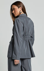 Daffy Blazer - Cinched Waist Blazer in Grey