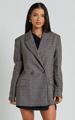 Danie Blazer - Oversized Double Breasted Blazer in Brown Check