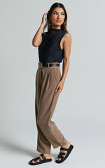 Delailah Pants - Tailored High Waisted Pleat Front Tapered Leg in Cappuccino