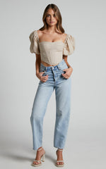 Estella Top - Puff Sleeve Corset Bustier Top in Sand