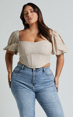 Estella Top - Puff Sleeve Corset Bustier Top in Sand