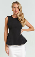 Gera Top - Structured Peplum Top in Black