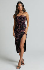 Jessell Midi Dress - High Split Strapless Dress in ALETTA BURNOUT