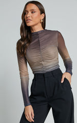 Jestin Top - High Neck Long Sleeve Ruched Top in Stormy Ombre