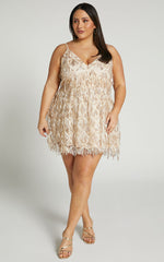 Khrizza Mini Dress - Sequin Gathered Dress in Gold