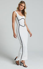 Magnolia Midi Dress - Scoop Neck Bodycon Dress in White