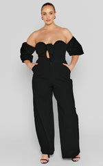 Maja Jumpsuit - Front Tie Off Shoulder Jumpsuit in Black