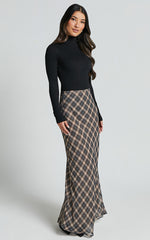 Mandy Maxi Skirt - High Waist Slip Skirt in Multi Check