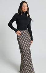 Mandy Maxi Skirt - High Waist Slip Skirt in Multi Check