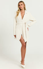 Mhina Mini Dress - Waist Tie Blazer Dress in Stone