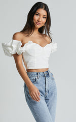 Moirah Top - Off Shoulder Sleeve Sweetheart Cropped Bustier in White
