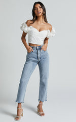 Moirah Top - Off Shoulder Sleeve Sweetheart Cropped Bustier in White