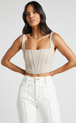 Pellar Top - Square Neck Corset Top in Sand