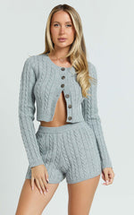 Primrose Cardigan - Recycled Cable Knit Crop Cardigan in Grey