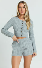 Primrose Cardigan - Recycled Cable Knit Crop Cardigan in Grey