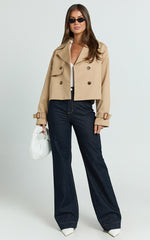 Rose Jacket - Cropped Double Breasted Trench Jacket in Beige