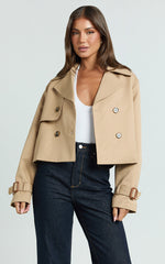 Rose Jacket - Cropped Double Breasted Trench Jacket in Beige