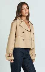 Rose Jacket - Cropped Double Breasted Trench Jacket in Beige