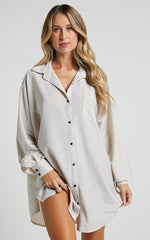 Ruri Mini Dress - Sparkly Oversized Shirt Dress in Neutral