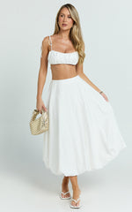 Sanders Two Piece Set - Ruche Strappy Square Neck Top And Bubble Hem Skirt in Off White