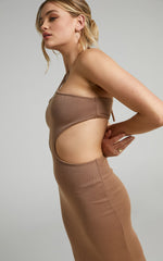 Saskia Midi Dress - Side Cut Out Dress in Chocolate