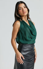 Serena Top - Cowl Neck Sleeveless Top in Forest Green