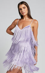 Siofra Mini Dress - Zig Zag Fringe Dress in Lilac