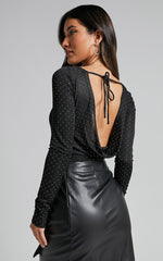 Skyler Top - Long Sleeve Cowl Back in Black and Silver