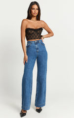 Victoria Top - Lace Frill Edge Bustier Top in Black