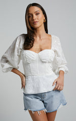 Ybur Top - Off Shoulder Long Sleeve Bustier Top in Ivory