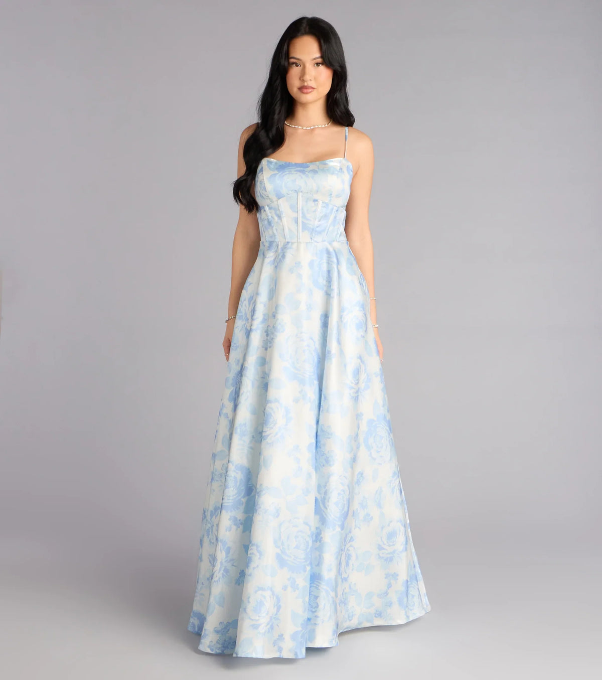 Jackie Floral Satin A-Line Ball Gown
